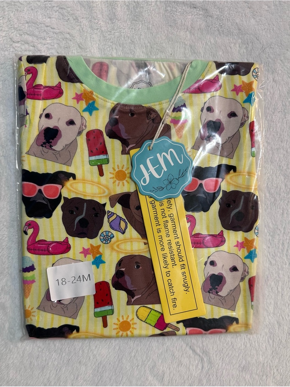 JEM Yellow Kids Pajama Set with Multicolor Dog Print